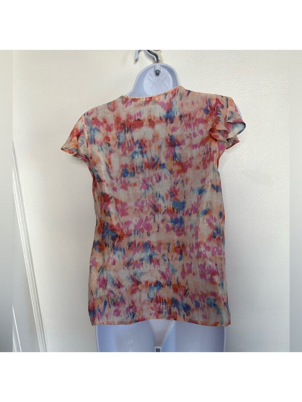 Nanette Lepore Women's XS Watercolor V-Neck Flutter Sleeve Blouse Top Pink - Picture 6 of 6